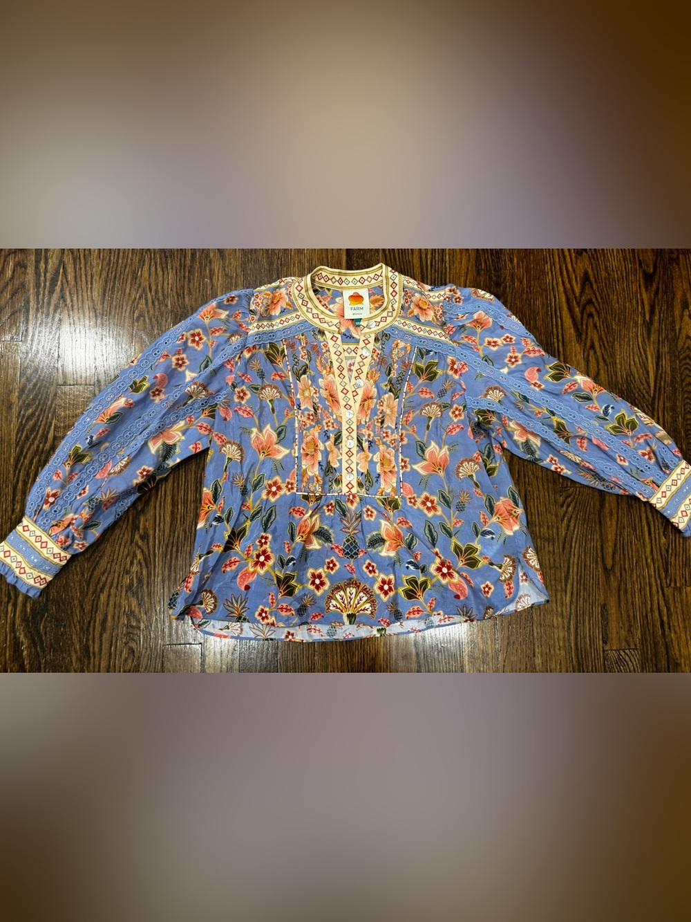 Farm Rio Size XXS Super Bloom Tapestry Button Blouse Boho Feminine Western New